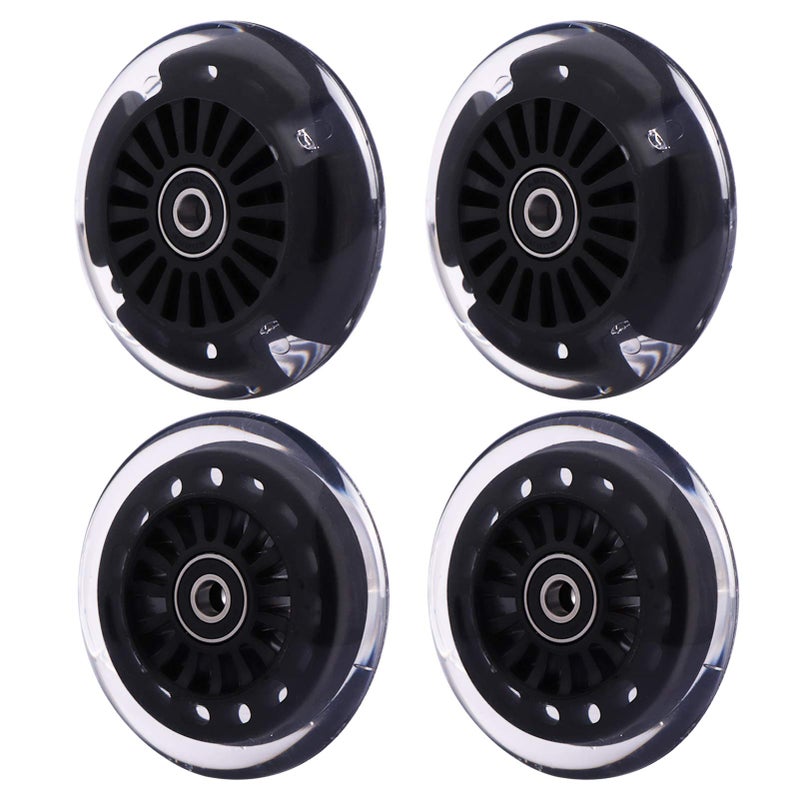 WHEELGOO Wiggle Car Polyurethane Replacement Wheels Set (Front,2P Light Up), Swing Car Wheels Pack (Rear,2P Narrower) Upgrade for Ride-on Toys (Black) - Image 1